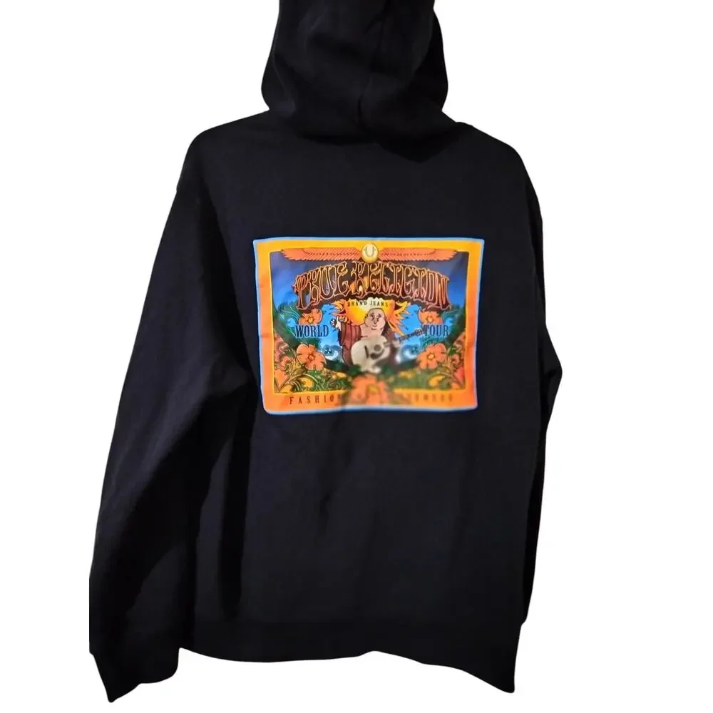 M1259) True Religion Men Anthem Sunrise World Tour Black Zip Up Hoodie XL